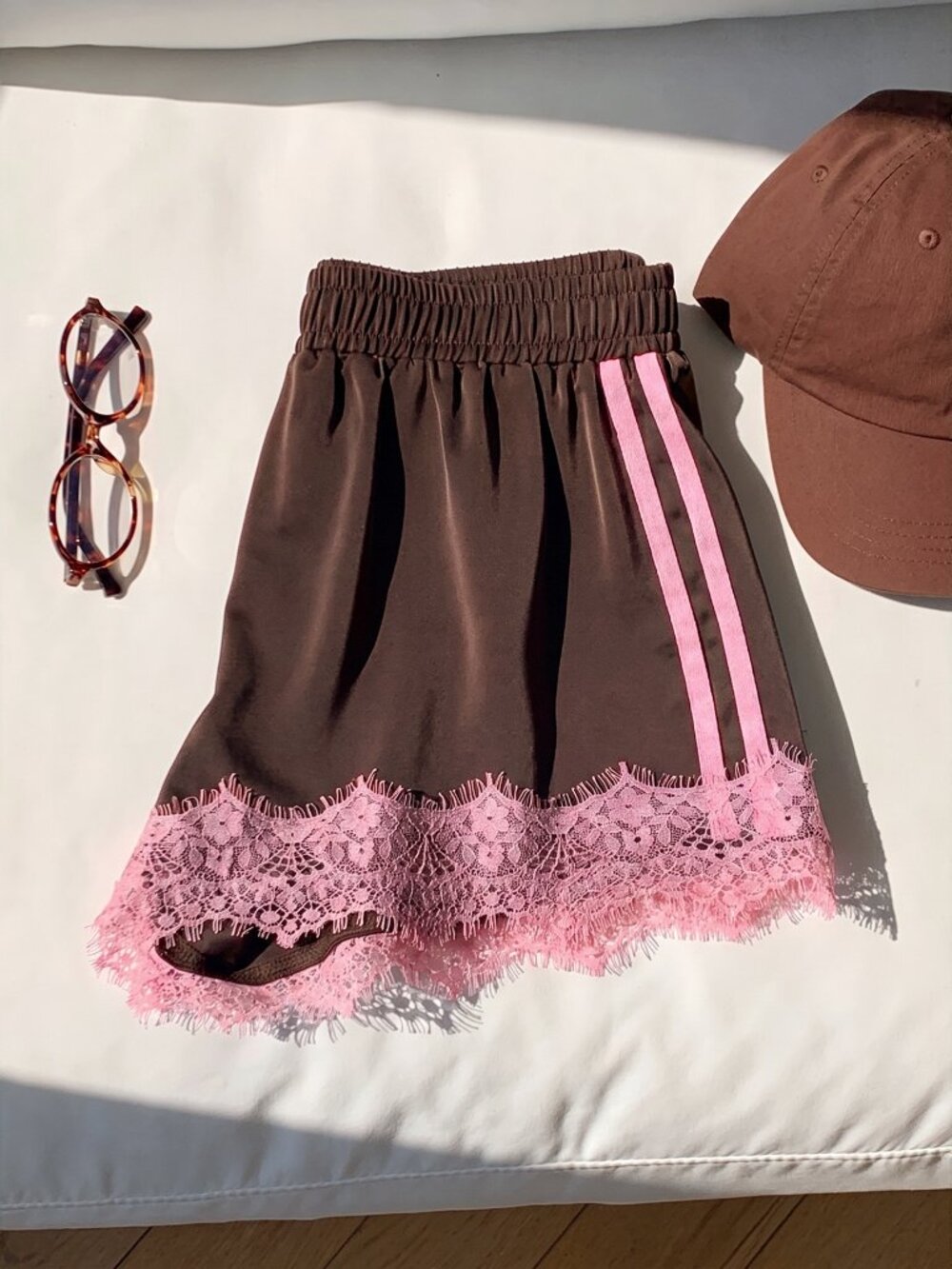 Brown Casual Women's Comfortable Lace Patchwork Sports Shorts